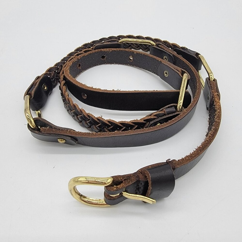 VINTAGE Linea Pelle Belt Skinny Leather Brown Boho Hippie Straight & Braided